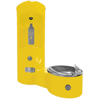 CWBF-2WM outdoor bottle filler with drinking fountain, wall mounted, yellow