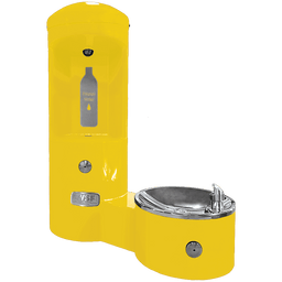 CWBF-2WM outdoor bottle filler with drinking fountain, wall mounted, yellow
