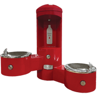 CWBF-3WM outdoor bottle filler with 2-bowl drinking fountain, wall mounted, red