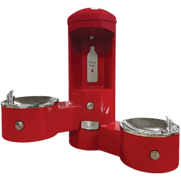 CWBF-3WM outdoor bottle filler with 2-bowl drinking fountain, wall mounted, red