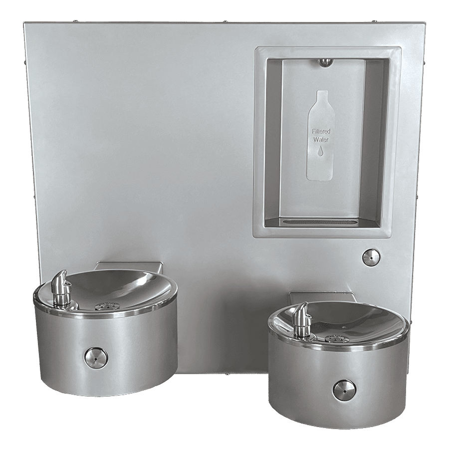 CWBFD-3WM outdoor bottle filler with 2-bowl drinking fountain