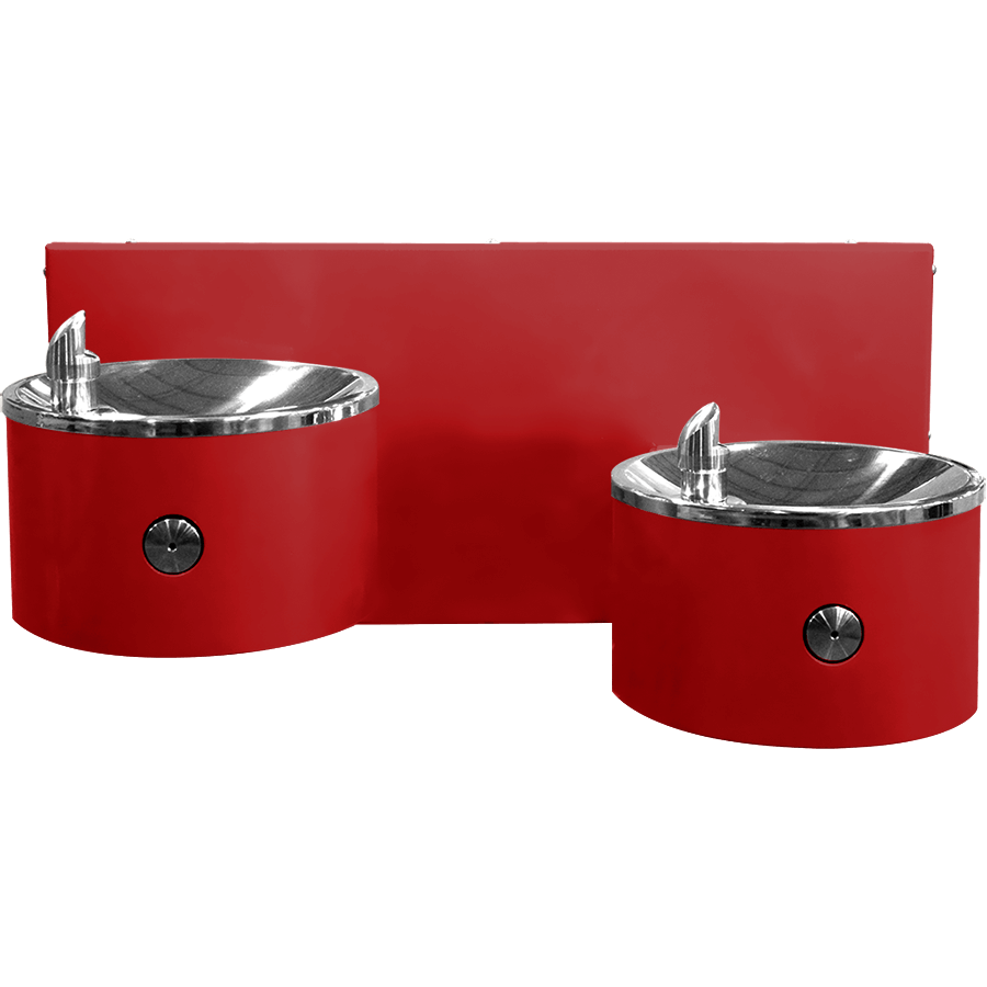 WODF-2WM outdoor drinking fountain, 2 bowl, wall mounted, red